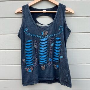 L Nepal embroidered cotton festival tank top with cutouts
